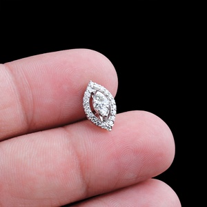 Pendientes de Oro Blanco Sólido de 14K con Diamantes Naturales Redondos y Halo de Marquesa Abierta, Joyería Fina, Memoria Jewels - Product Image 6