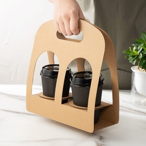 Porte-gobelets à café jetables personnalisés en papier kraft avec logo personnalisé, porte-gobelets à café ou thé à emporter - Product Image 2