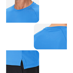 Camiseta de Punto de Manga Corta para Hombre, Cuello Redondo, Secado Rápido, Color Azul Claro, Corte Regular, Color Sólido, Ropa Casual - Product Image 2