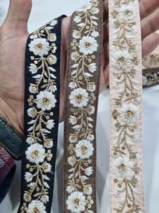 Cinta de encaje bordada de malla fina multicolor premium con hilo delicado de arcoíris para vestidos étnicos y adornos de boutique - Product Image 5