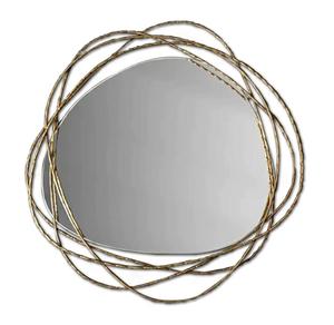 Round Brass Wall <b>Mirror</b> with Woven Frame Hollywood Glam Decorative Design for Living Room Bedroom - Product Image 4