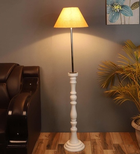 Lampe de sol club de luxe élégante beige en métal et tissu avec base en bois, OEM ODM, faible MOQ, prix d'usine, vente en gros, approvisionnement en vrac - Product Image 3