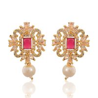 Ensemble collier et boucles d'oreilles en alliage de laiton plaqué or 14 carats avec zircon et perles, bijoux ethniques de mariage pour femmes, design floral