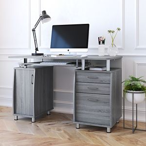 Grey Complete <b>Workstation</b> <b>Computer</b> Desk with Storage Features - Product Image 1