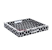 Taille personnalisée noir blanc incrustation d'os en résine plateau de service décoratif fait à la main au milieu du siècle moderne motif géométrique multifonctionnel - Product Image 2