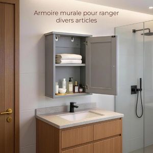 Mobile da Bagno Grigio P2 in MDF con Una Porta e Un Ripiano 34,6*20*50cm Finitura Verniciata - Product Image 6