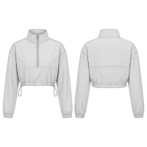 Ensemble de sport deux pièces blanc pour femme, veste courte vierge pour personnalisation de marque - Product Image 2