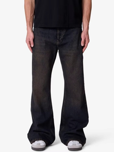 Jeans en denim pour hommes de haute qualité, personnalisés en coton, marque américaine Highstreet, taille mi-haute, coupe évasée, respirants, lavage vintage, style Y2K - Product Image 1