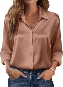 Chemisiers pour femmes à manches longues en satin de soie, boutonnés, décontractés, élégants, pour le travail, vêtements d'automne - Product Image 1
