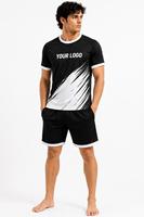 Ensemble d'uniformes de football unisexe personnalisables, noir et blanc, impression sublimée, col en V, manches courtes, polyester respirant et anti-transpiration