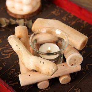 Bougeoir en bois fait à la main avec pot en verre vide pour la décoration de table de mariage à domicile au taux de vrac par le fournisseur indien - Product Image 6