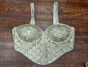 Blusa de Sari Nupcial Tejida Vintage Color Marfil, Transpirable - Product Image 2