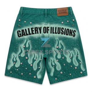 Pantalones Cortos de Mezclilla Rosa Lavada Personalizados para Hombre, Adornados con Cristales, Transpirables, Ecológicos, de Primera Calidad, Estilo Urbano, de Algodón, Casuales - Product Image 2