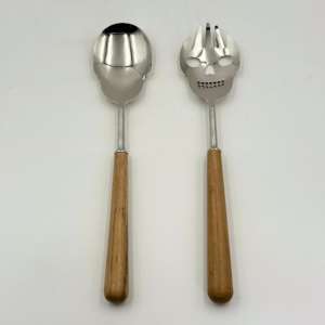 Servidor de Ensalada de Acero Inoxidable con Diseño de Calavera y Mango de Madera, Pulido Brillante, Venta en el Mercado Internacional de un Mayorista Indio - Product Image 1