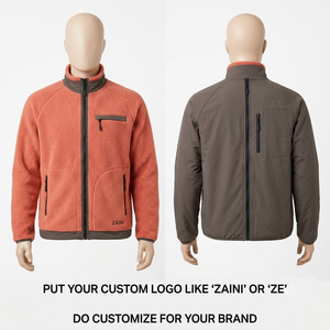 240 GSM Soft Polar Fleece <b>Waterproof</b> Breathable Reflective Running <b>Jacket</b> Coral <b>Pink</b> Brown Contrast Trim Custom Logo Men's - Product Image 1