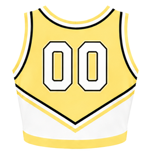 Haut court de cheerleading sans manches pour femme, col en V, jaune citron, blanc, noir, pour performance athlétique, uniforme d'équipe, compétition - Product Image 2