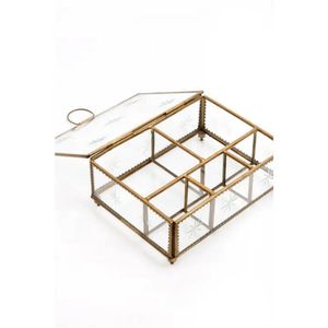 Boîte à cartes de mariage élégante en laiton et verre |   Coffret à souvenirs en verre géométrique personnalisé, boîte en verre antique dorée pour bagues et bijoux - Product Image 3