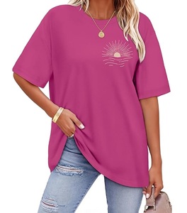 Nouveau design imprimé, t-shirt pour femme 100% coton, manches courtes, col rond, épaules tombantes, t-shirt décontracté surdimensionné en provenance du Bangladesh - Product Image 1