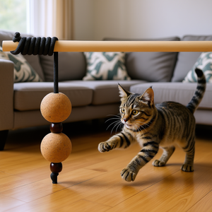 Juguete Interactivo y de Movimiento para Mascotas CityStyle, Varita de Juego con Bola de 40 cm, Madera/Corcho - Product Image 3