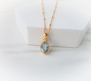 สร้อยคออะความารีน จี้ทองเวอร์เมล์ สร้อยคอเงินแท้ เครื่องประดับประจำเดือนมีนาคม ผู้จำหน่ายขายส่ง - Product Image 1