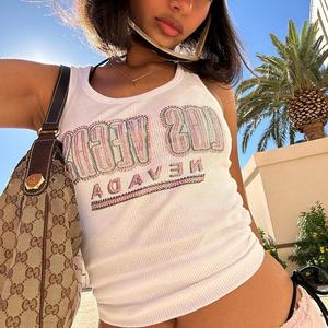 2024 Custom Hot Selling <b>Women's</b> <b>Sleeveless</b> Tank Top Ribbed Casual T-<b>Shirt</b> High Street Style Breathable Eco-Friendly - Product Image 2