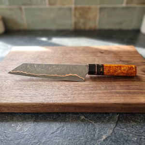 Cuchillo de chef para exteriores con patrón de cobre damasco y diseño de mango moderno para camping, viajes y uso en la cocina. - Product Image 4