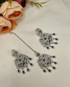 Elegant Rhodium Plated Cubic Zirconia <b>Jewellery</b> <b>Set</b> Multi Layer Long Necklace Matching Earrings Mangtika Partywear <b>Set</b> Wholesale - Product Image 6