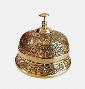Antique <b>Brass</b> Desk <b>Bell</b> Gold Plated Round Embossed Home Decoration - Product Image 1