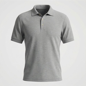 Polo en coton gris à manches courtes pour homme, décontracté, respirant, coupe classique, design tricoté uni - Product Image 1