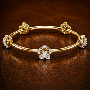 Round Brilliant Lab Grown Diamond Floral Cluster <b>Bangle</b> 10K 14K Yellow <b>Gold</b> Luxury Flower Station Wedding <b>Bangle</b> OEM Wholesale - Product Image 1