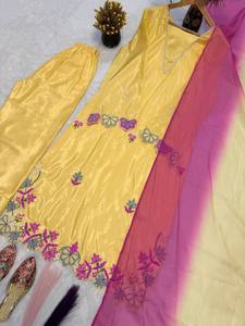Traje Farshi Salwar Kameez de seda roja, éxito de ventas, con bordado de lentejuelas, diseño indio, para bodas, fiestas, festivales Diwali - Product Image 3