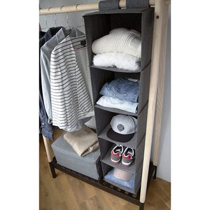 Organizador Colgante para Armario con 5 Compartimentos Grandes con Cierre de Velcro - Organizador Metálico para Espacio de Guardarropa - Product Image 5