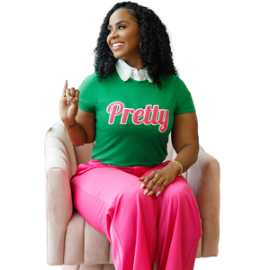 Camiseta Chenille Bonita Verde Rosa de Algodón Premium Estilo Casual Urbano para Hermandades - Product Image 1