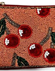 <b>Red</b> Rectangular Textile <b>Purse</b> With Gold Keychain Ring Zipper Closure - Product Image 4