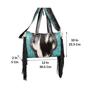Sac à main en cuir artisanal de grande capacité pour femme, avec porte-armes dissimulé et pompon, sac à bandoulière en cuir de vache - Product Image 2