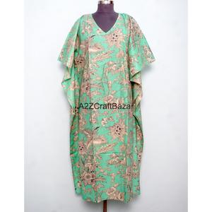 Robe longue moulante vintage indienne à col en V en coton écologique faite à la main pour mamans - Idéale pour la plage ou comme tenue de nuit - Product Image 1