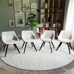 Set di 4 Sedie da Cucina Moderne in Stile Medievale, in PU con Gambe in Metallo Nero Decorative per Uso Domestico - Product Image 6