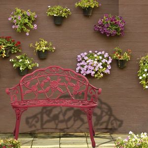 Outdoor Cast Aluminum Rose Pattern Red Patio Bench with Curved Legs for Porch or Deck - Product Image 6