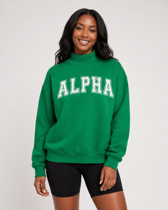เสื้อสเวตเชิ้ตคอเต่าผ้าฟลีซ 300 กรัม พิมพ์ลายอักษรกรีก ALPHA ด้านหน้าด้วยเทคนิค Heat-Transfer สำหรับผู้หญิง ผลิตตามสั่ง ผ้าฝ้าย 100% เป็นมิตรต่อสิ่งแวดล้อม - Product Image 1