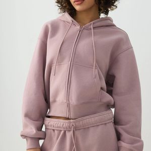 Ensemble 2 pièces à capuche pour femme, avec poches zippées, couleurs unies, en molleton de coton, coupe décontractée ample, longueur intégrale, idéal pour l'hiver – Vente chaude - Product Image 4