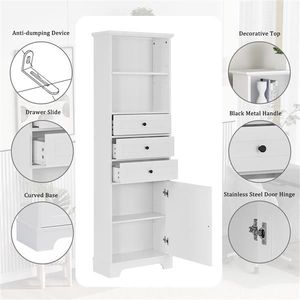 Armadio Alto Bianco con 3 Cassetti Regolabili in MDF e Verniciato per Bagno, Cucina, Soggiorno - Product Image 6