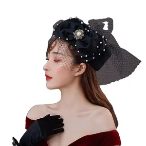 Moda nero lana feltro portapillole cappello donna donna festa di nozze donna chiesa cappelli fascinator all'ingrosso