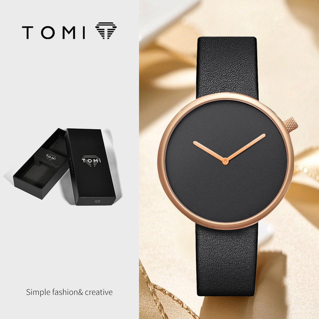 TOMI T078 Simple Design Quartz Watch for Unisex No Scale Design Leather Band Alloy Glass Watch Wholesale Fashionable Wristwatch