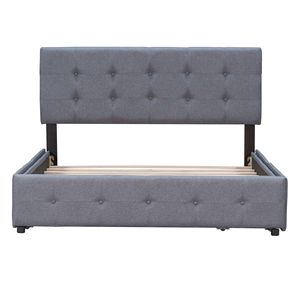 Cama Clásica Queen-Size Tapizada en Tela Gris Oscuro con Plataforma, 4 Cajones, No Requiere Base de Somier, con Cabecera Elegante - Product Image 4
