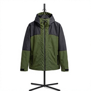 Chaqueta de esquí impermeable para hombre, verde y negra, con capucha, cierre de cremallera, diseño de bloques de color, aislamiento sintético, para uso en exteriores - Product Image 1