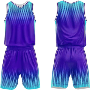 Ensemble d'uniformes de basketball personnalisés violet et turquoise, respirant, séchage rapide, maillot et short par sublimation, tenue de sport d'équipe - Product Image 1