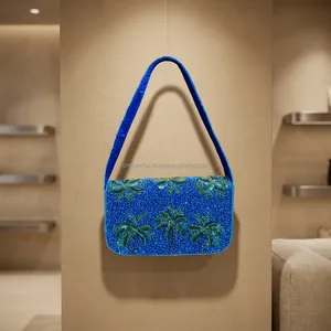 Bolso de Hombro Bohemio Geométrico con Cuentas de Palmera, Bolso de Mano Multicolor Bordado, Bolso Cruzado de Noche, Clutch Hecho a Mano para Fiesta - Product Image 2