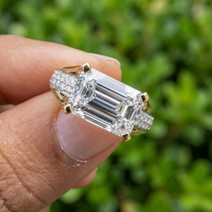 Emerald Cut Diamond Engagement <b>Ring</b> Yellow Gold Pave Band Women's Classic Style - Product Image 5
