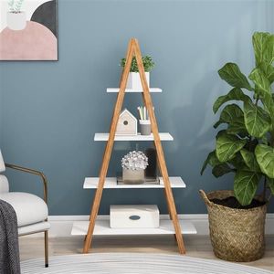 Solid Bamboo Wood Oxford A-Frame Ladder Display Bookshelf Elegant Bookcases & Bookshelves - Product Image 2