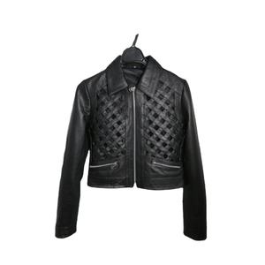 Chaqueta de cuero negra acolchada y corta para mujer, de calidad premium, con cierre de cremallera frontal, elegante chaqueta de cuero. - Product Image 1